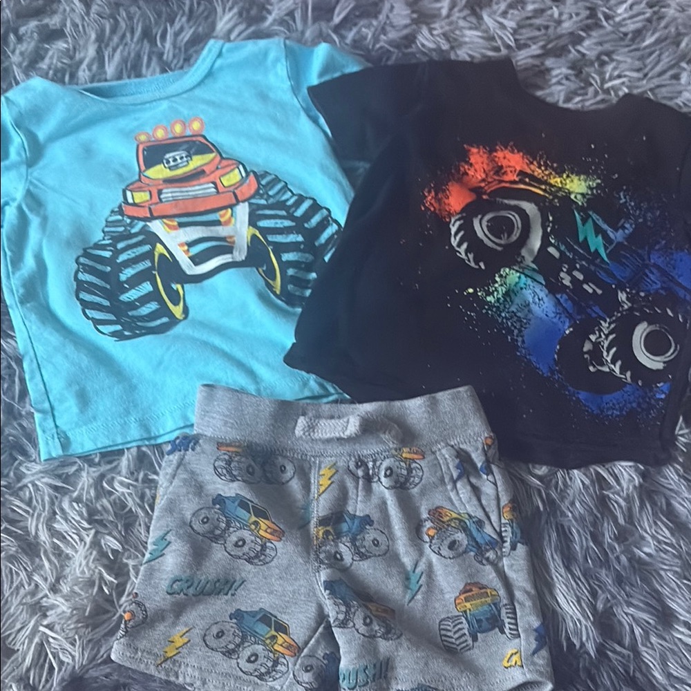 Blue, black, & grey monster truck summer clothing